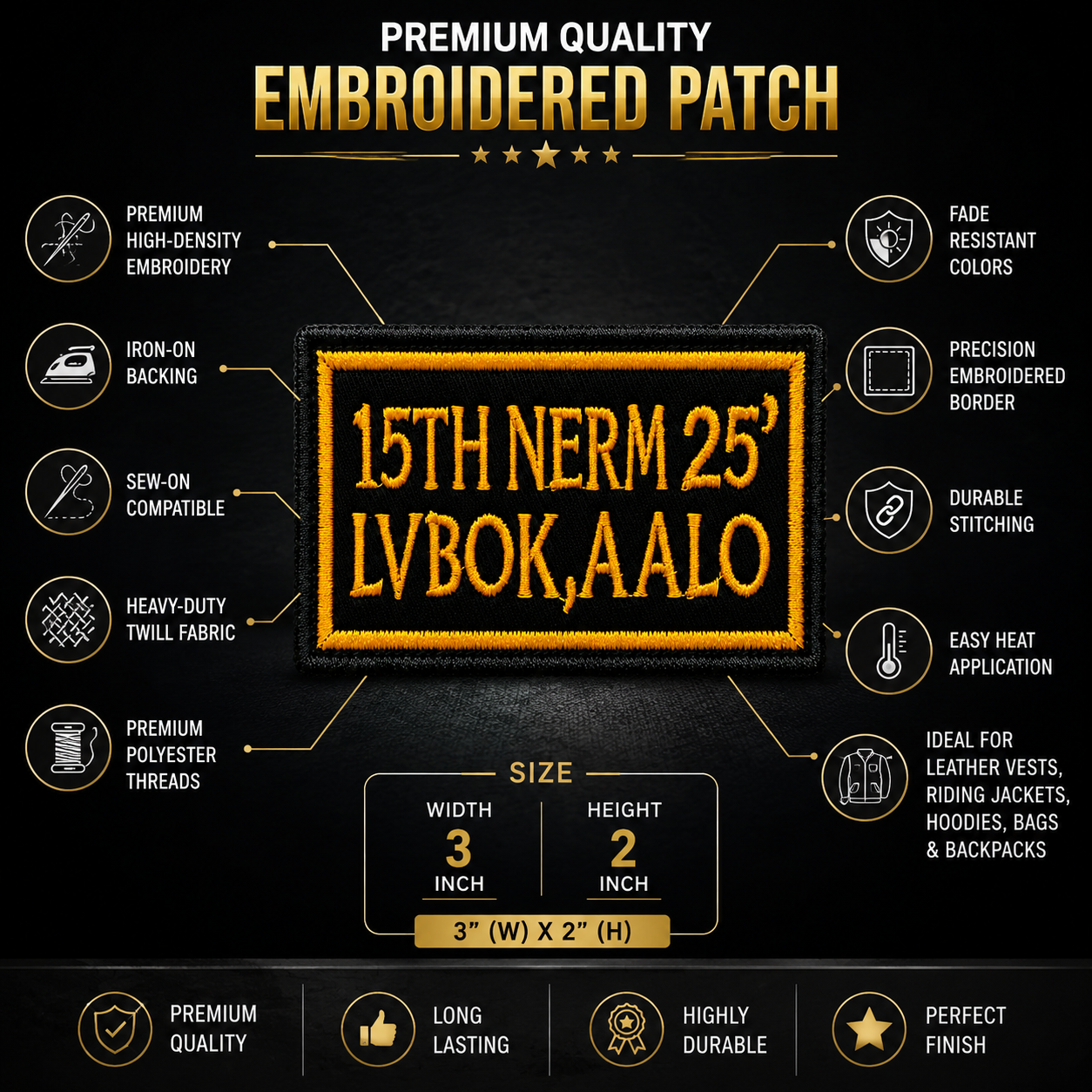 15th NERM 2025 LVBOK Premium Embroidered Biker Patch | Iron-On & Sew-On | 2 × 3 Inches