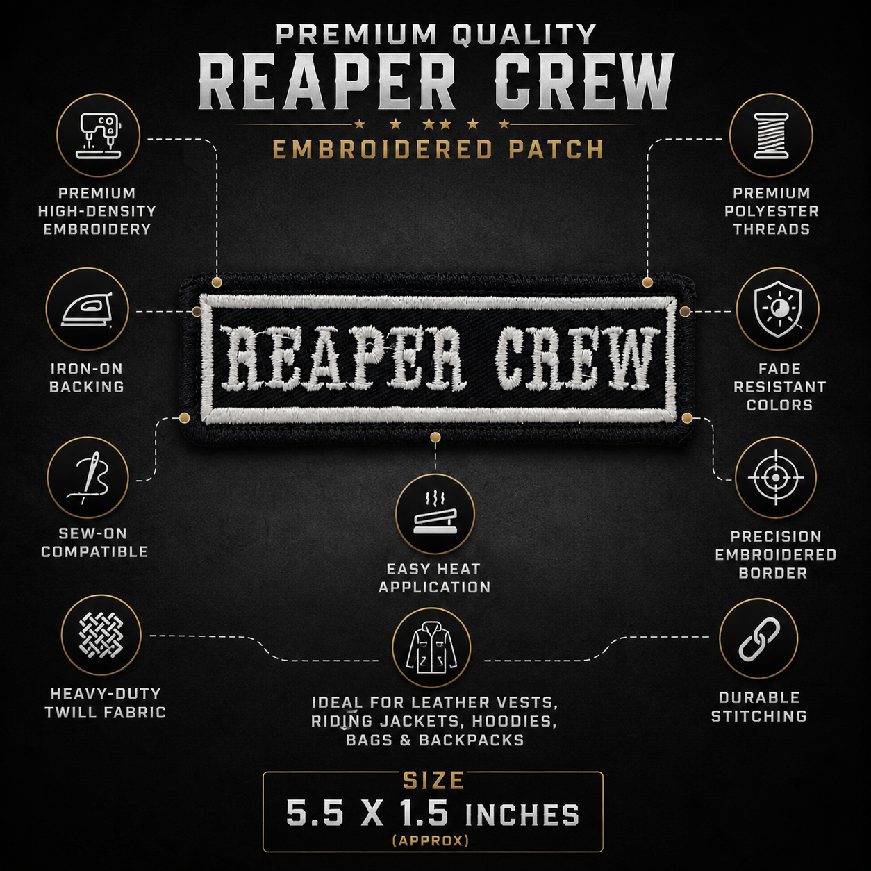 Aeaper Crew Embroidered Patch, 5.5*1.5 inches