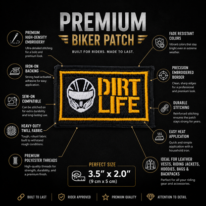 Dirt Life Premium Embroidered Biker Patch | Iron-On & Sew-On | 2 × 3.5 Inches
