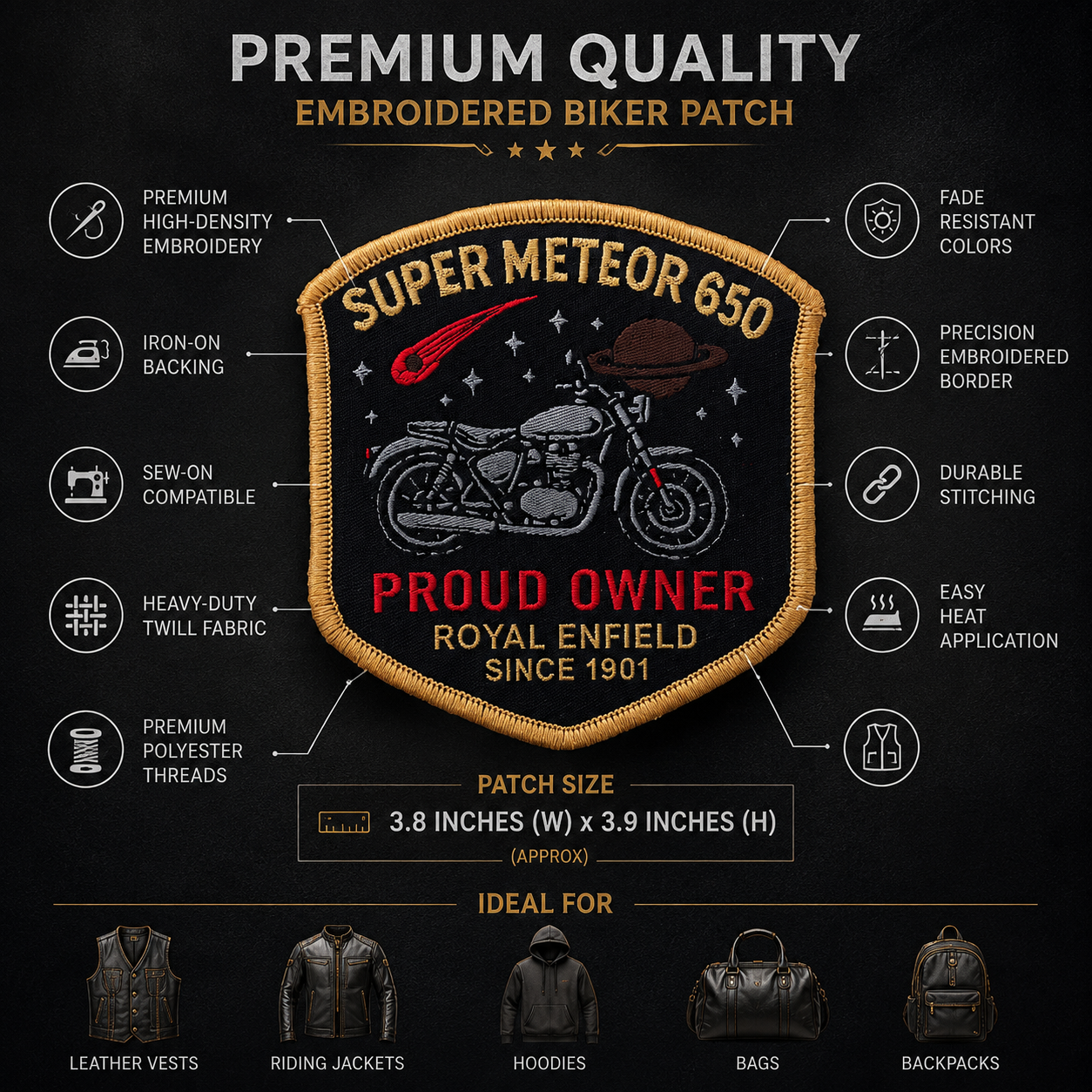 Super Meteor 650 Embroidery Patch, 3.8*3.9 inches