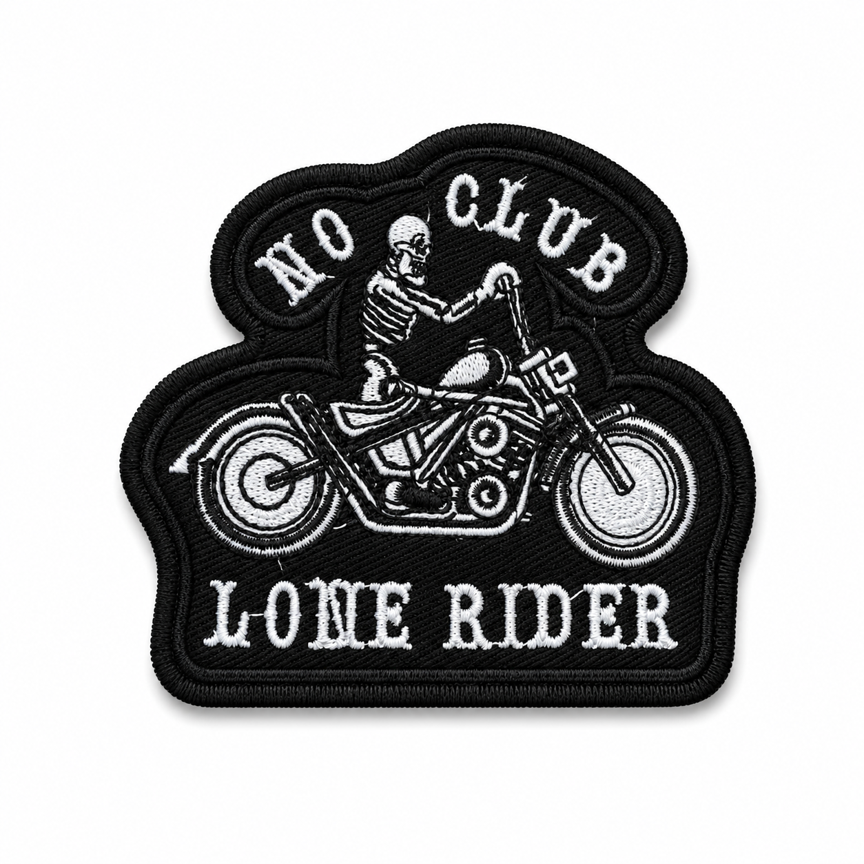 No Club Lone Rider Premium Embroidered Biker Patch | Iron-On & Sew-On | 3.07 × 3.35 Inches