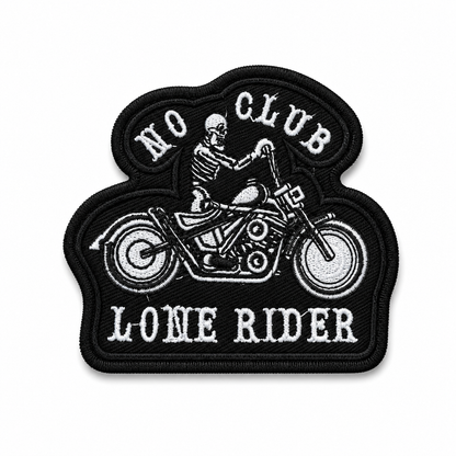 No Club Lone Rider Premium Embroidered Biker Patch | Iron-On & Sew-On | 3.07 × 3.35 Inches