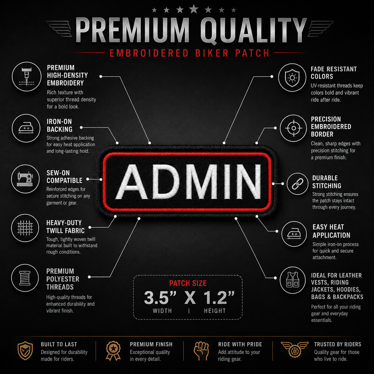 Admin Front Embroidery Patch, 3.5*1.2 inches