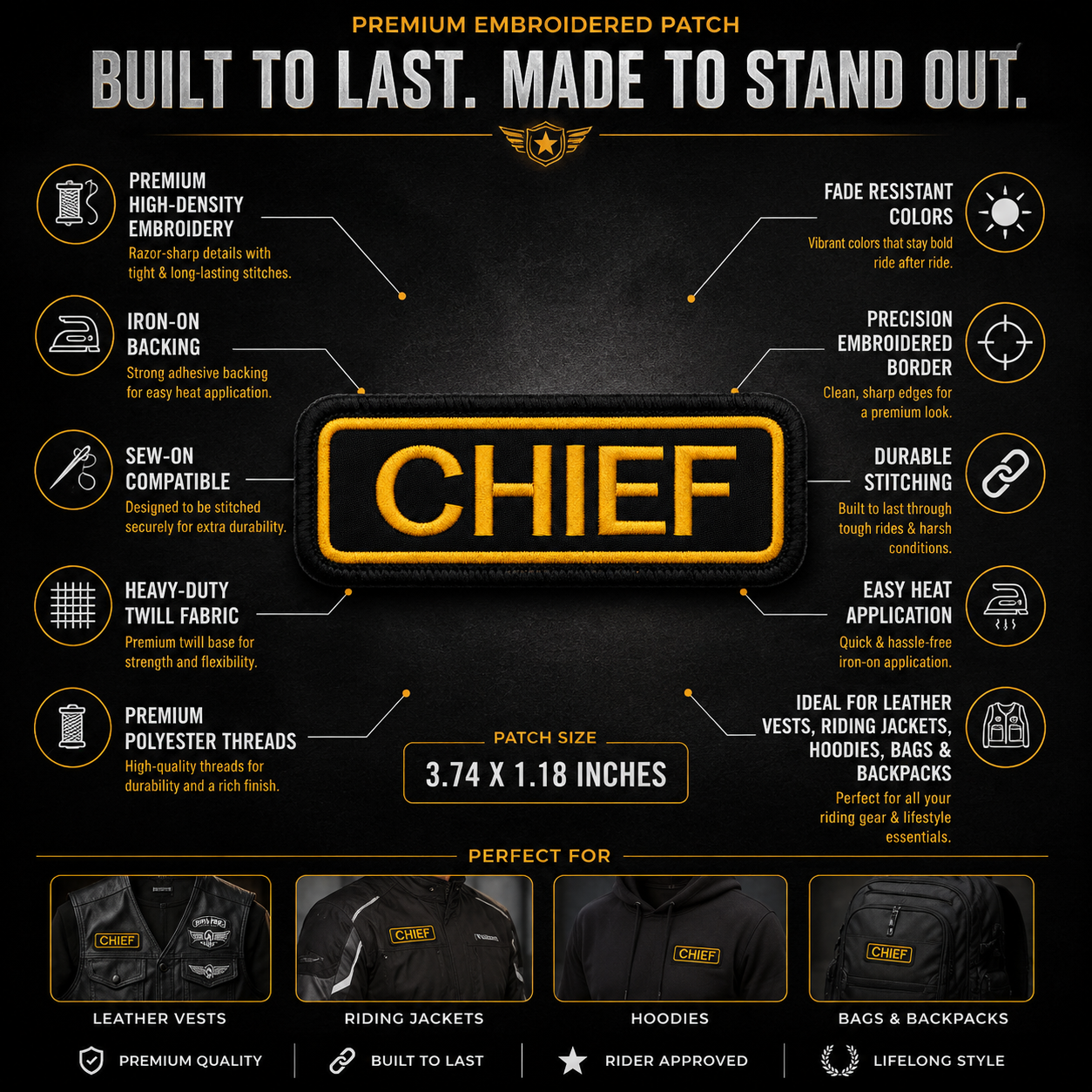 Chief Front Embroidery Patch, 3.74*1.18 inches