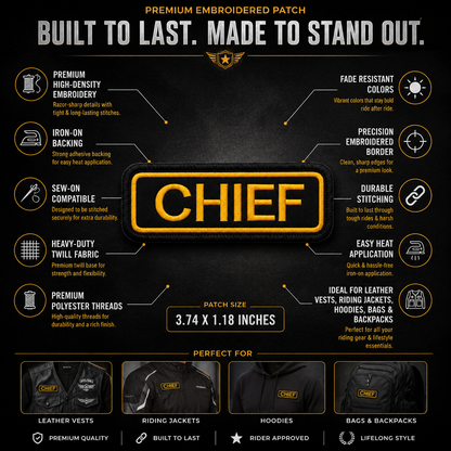 Chief Front Embroidery Patch, 3.74*1.18 inches