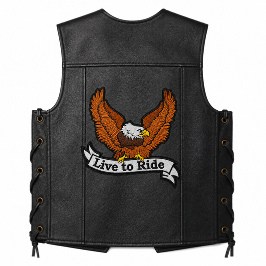 Live To Ride Back Premium Embroidered Patch | Iron-On & Sew-On | 12 × 10 Inches