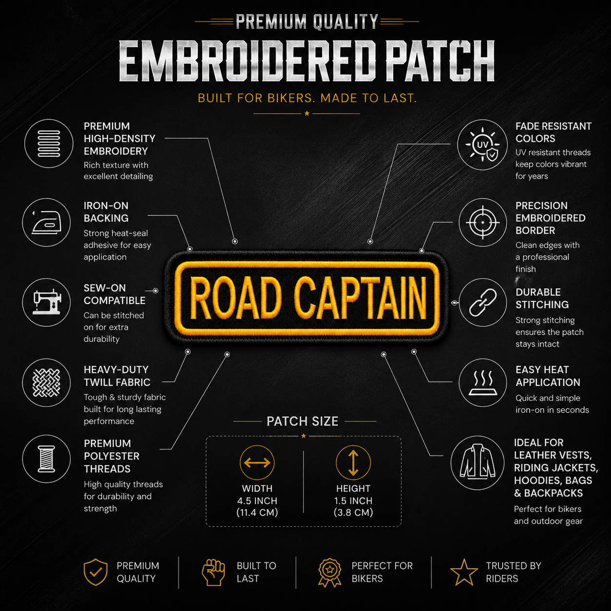 Road Caption Front Embroidery Patch, 4.5*1.5 inches