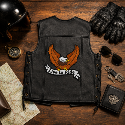 Live To Ride Back Premium Embroidered Biker Patch | Iron-On & Sew-On | 12 × 10 Inches