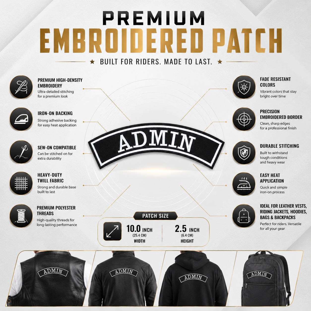 Admin Back Embroidery Patch   , 10*2.5 inches