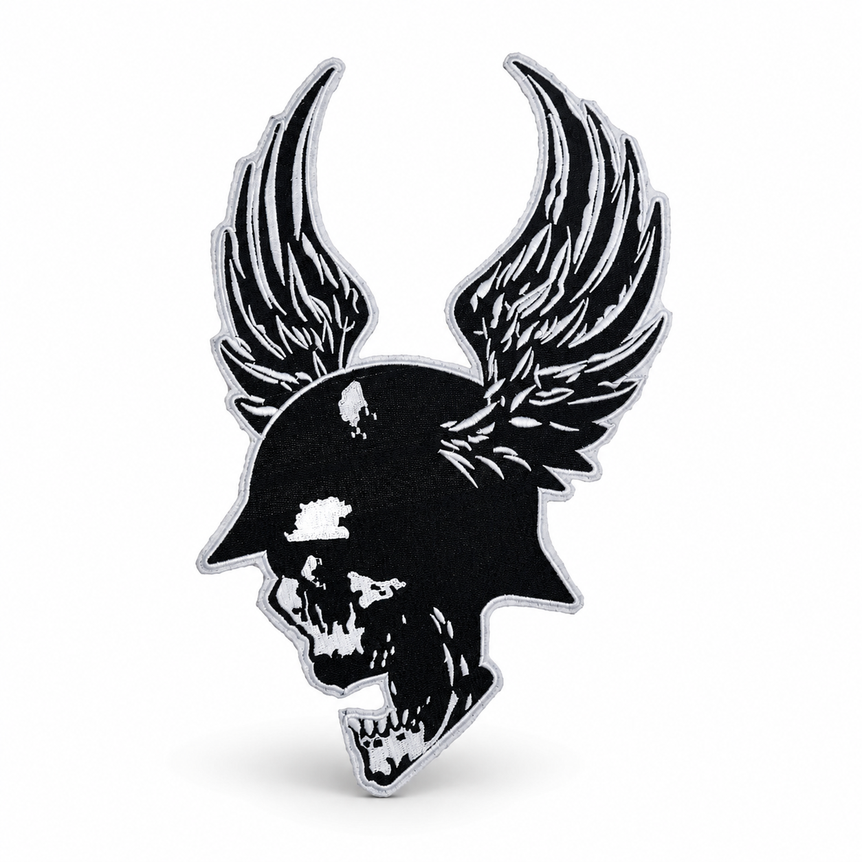 Skeleton Face With Feather Back Premium Embroidered Patch | Iron-On & Sew-On | 14.5 × 9 Inches