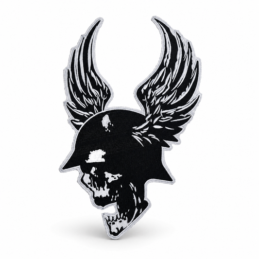 Skeleton Face With Feather Back Premium Embroidered Patch | Iron-On & Sew-On | 14.5 × 9 Inches