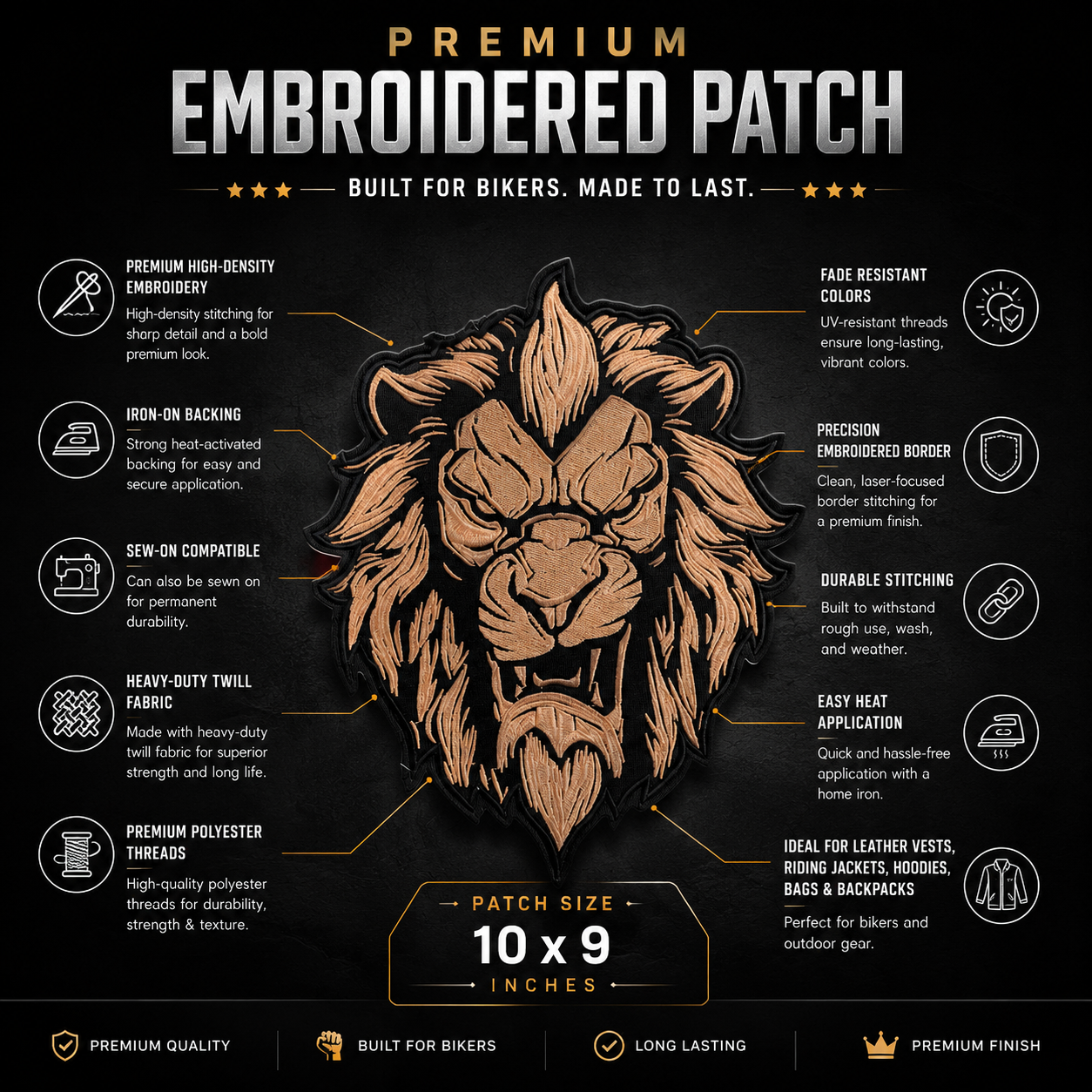 Lion Sand Back Patch Embroidered 10*9 inches
