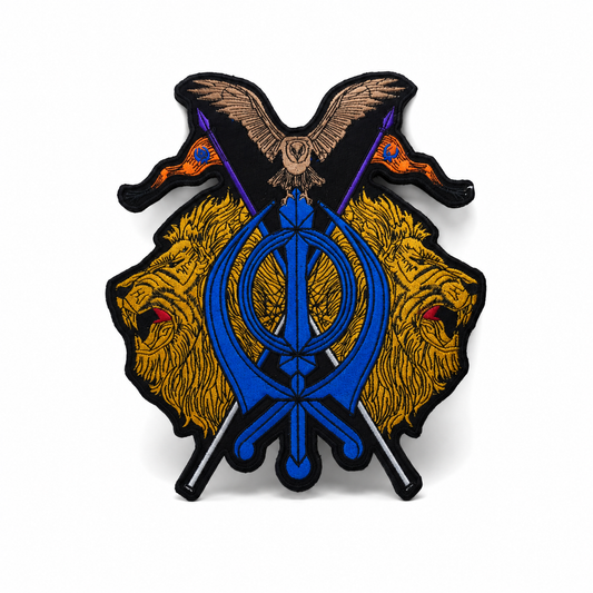 Lion With Khanda Back Premium Embroidered Patch | Iron-On & Sew-On | 10 × 9 Inches