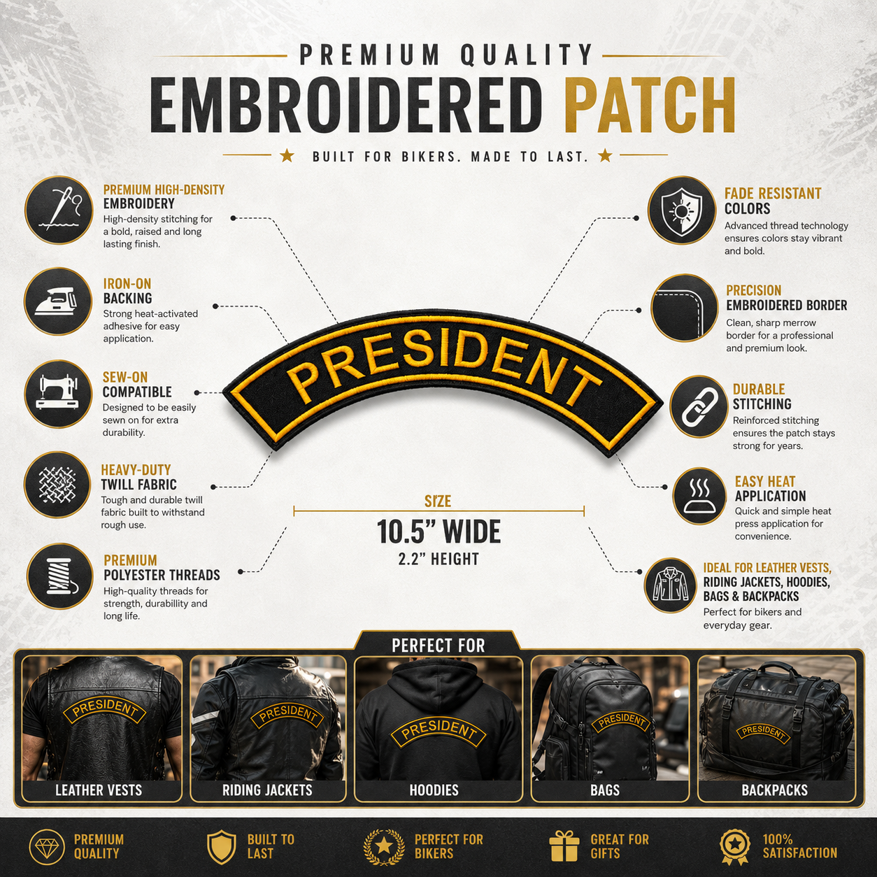 President Back Embroidery Patch, 10.5*2.2 inches