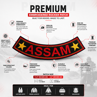 Assam Star Back Embroidery Patch, 10.5*2.6 inches