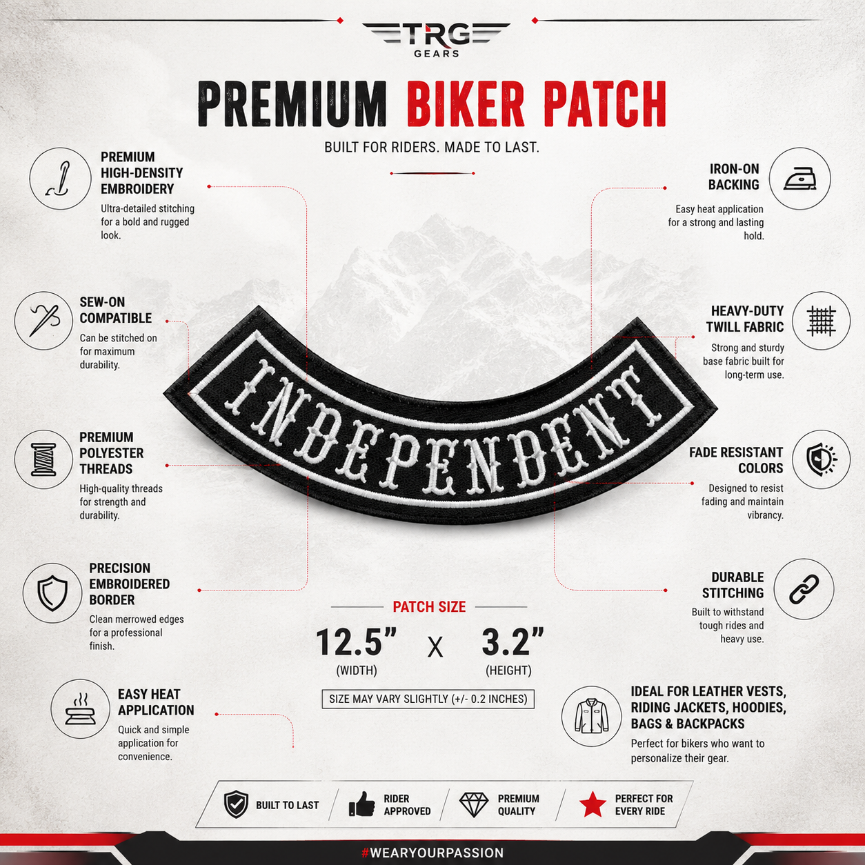 Independent Back Embroidery Patch, 12.5*3.2 inches
