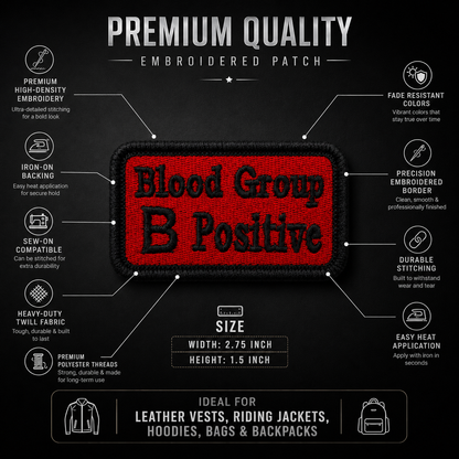 B positive blood group embroidered patch 2.75*1.5 inches
