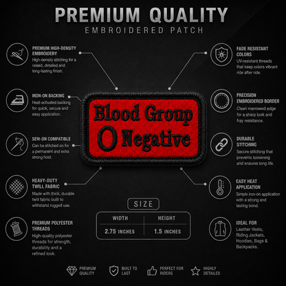 O negative blood group patch embroidered 2.75*1.5 inches
