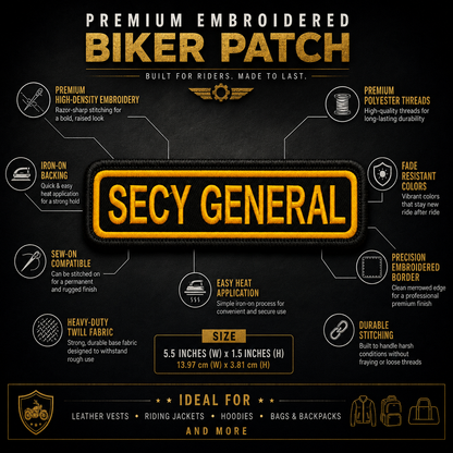 Secy General Front Embroidery Patch, 5.5*1.5 inches