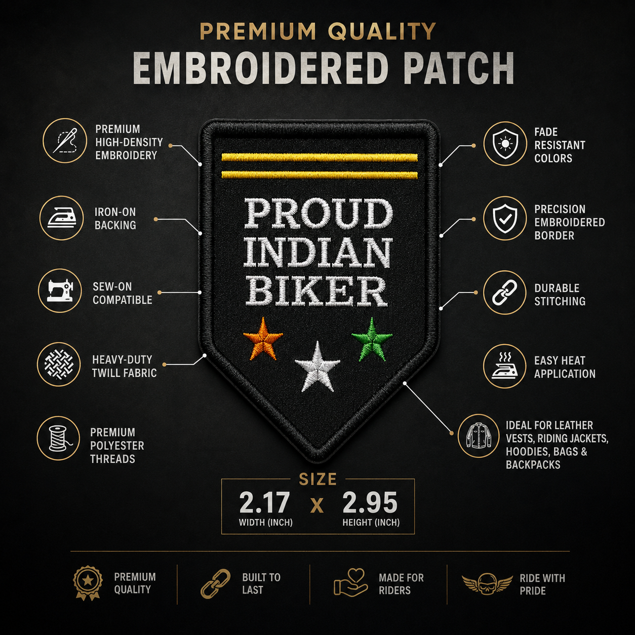 Proud Indian Biker Premium Embroidered Biker Patch | Iron-On & Sew-On | 2.95 × 2.17 Inches