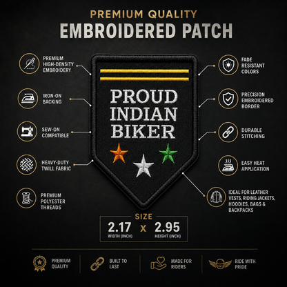 Proud Indian Biker Premium Embroidered Biker Patch | Iron-On & Sew-On | 2.95 × 2.17 Inches