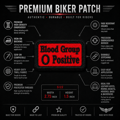 O Positive Blood Group Iron-On / Sew-On Embroidered Patch – 1.5 × 2.75 Inches