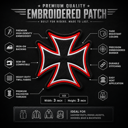 Cross Emblem Premium Embroidered Biker Patch | Iron-On & Sew-On | 3 × 3 Inches