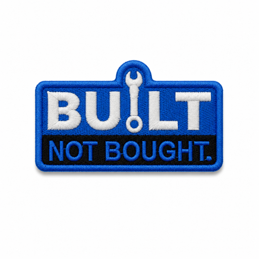 Built Not Bought Premium Embroidered Biker Patch | Iron-On & Sew-On | 1.5 × 2.8 Inches