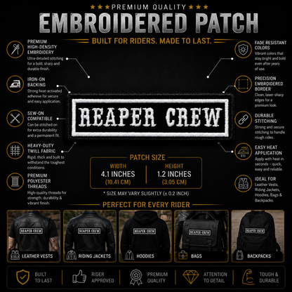 Reaper Crew Premium Embroidered Biker Patch | Iron-On & Sew-On | 1.2 × 4.1 Inches