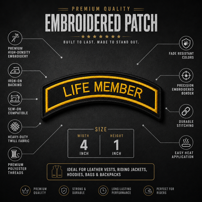 Life Member Front Embroidery Patch, 4*1 inches