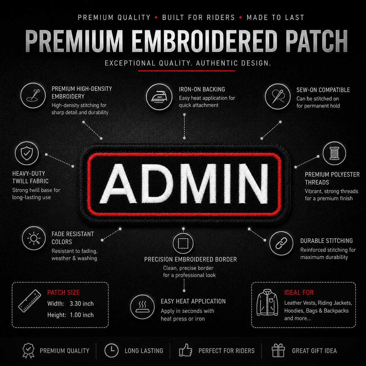 Admin Front Designation Embroidered Patch – Iron On / Sew On
