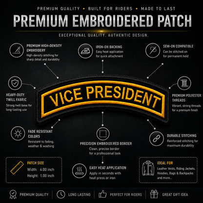 Vice President Front Designation Embroidered Patch 4 × 1 Inches – Iron On / Sew On