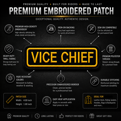 Vice Chief Front Designation Embroidered Patch 4 × 1 Inches – Iron On / Sew On