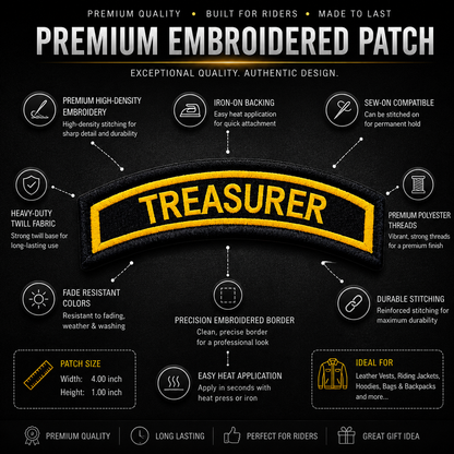 Treasurer Front Designation Embroidered Patch – Iron On / Sew On