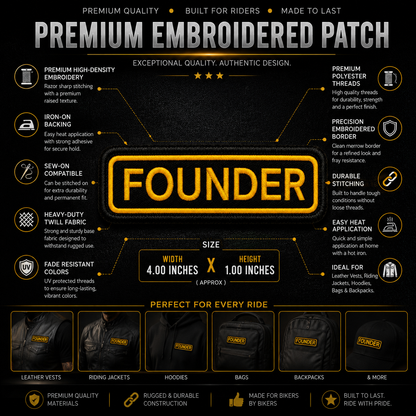 Founder Front Designation Embroidered Patch 4 × 1 Inches – Iron On / Sew On