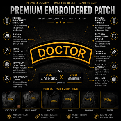 Doctor Front Designation Embroidered Patch 4 × 1 Inches – Iron On / Sew On
