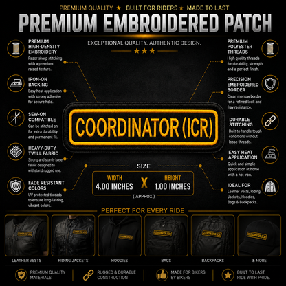 Coordinator (ICR) Front Designation Embroidered Patch 4 × 1 Inches – Iron On / Sew On