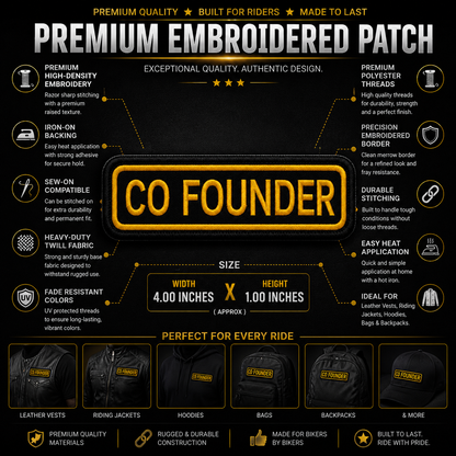 Co-Founder Front Designation Embroidered Patch 4 × 1 Inches – Iron On / Sew On