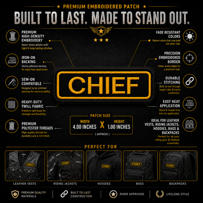 Chief Front Designation Embroidered Patch – Iron On / Sew On