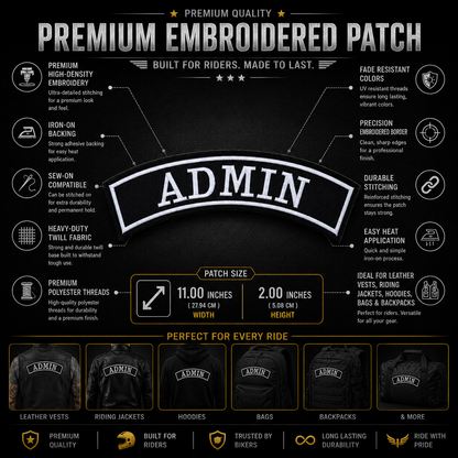 Admin Back Designation Premium Embroidered Patch | Iron-On & Sew-On | 2 × 11 Inches