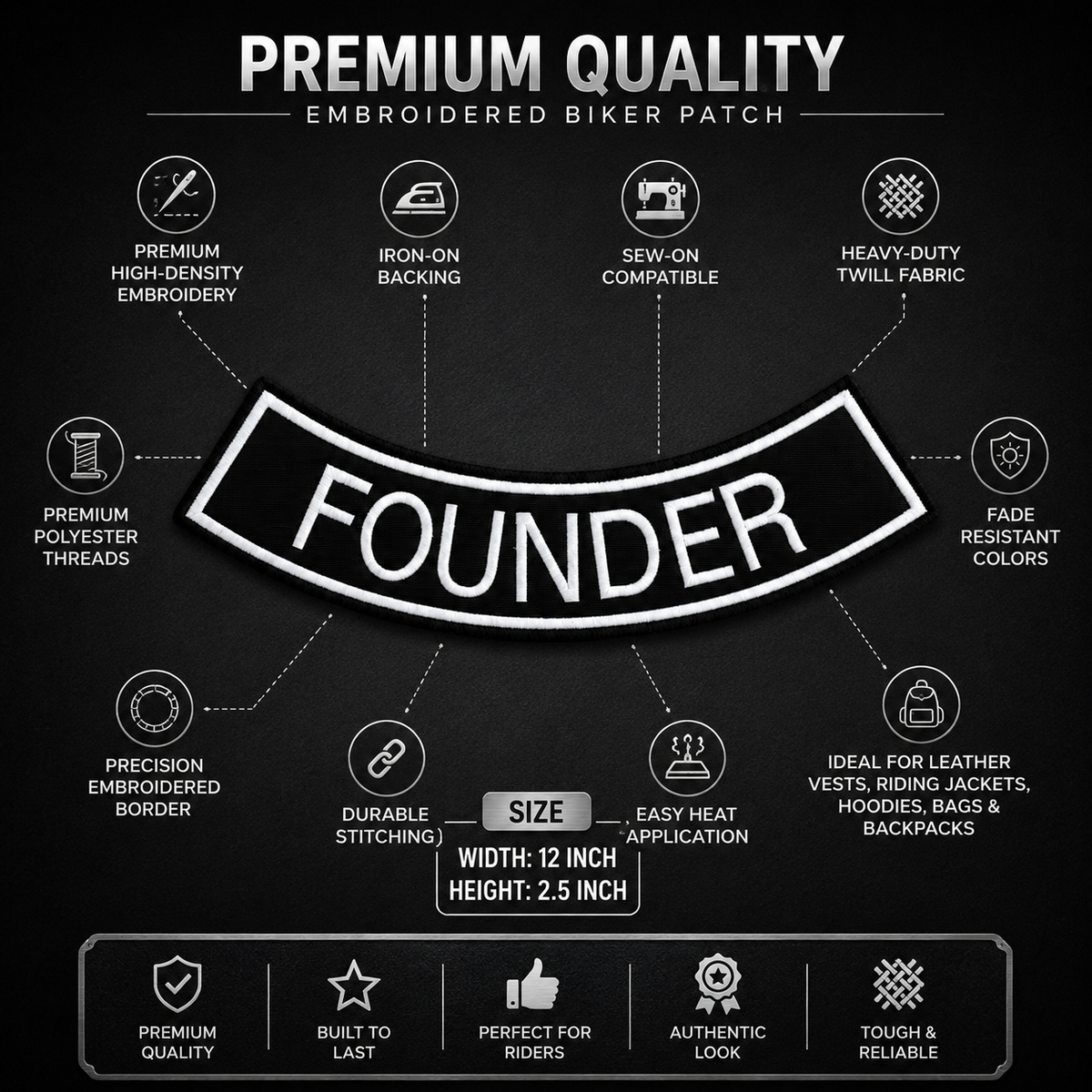 Founder Back Designation Premium Embroidered Patch | Iron-On & Sew-On
