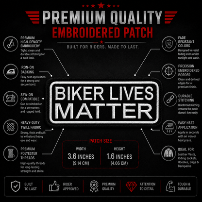 Biker Lives Matter Premium Embroidered Biker Patch | Iron-On & Sew-On | 1.6 × 3.6 Inches