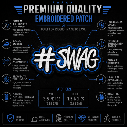 Swag Premium Embroidered Biker Patch | Iron-On & Sew-On | 1.5 × 3.5 Inches