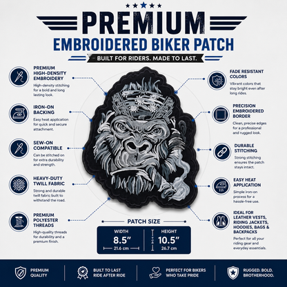 Gorilla Back Premium Embroidered Patch | Iron-On & Sew-On | 10.5 × 8.5 Inches