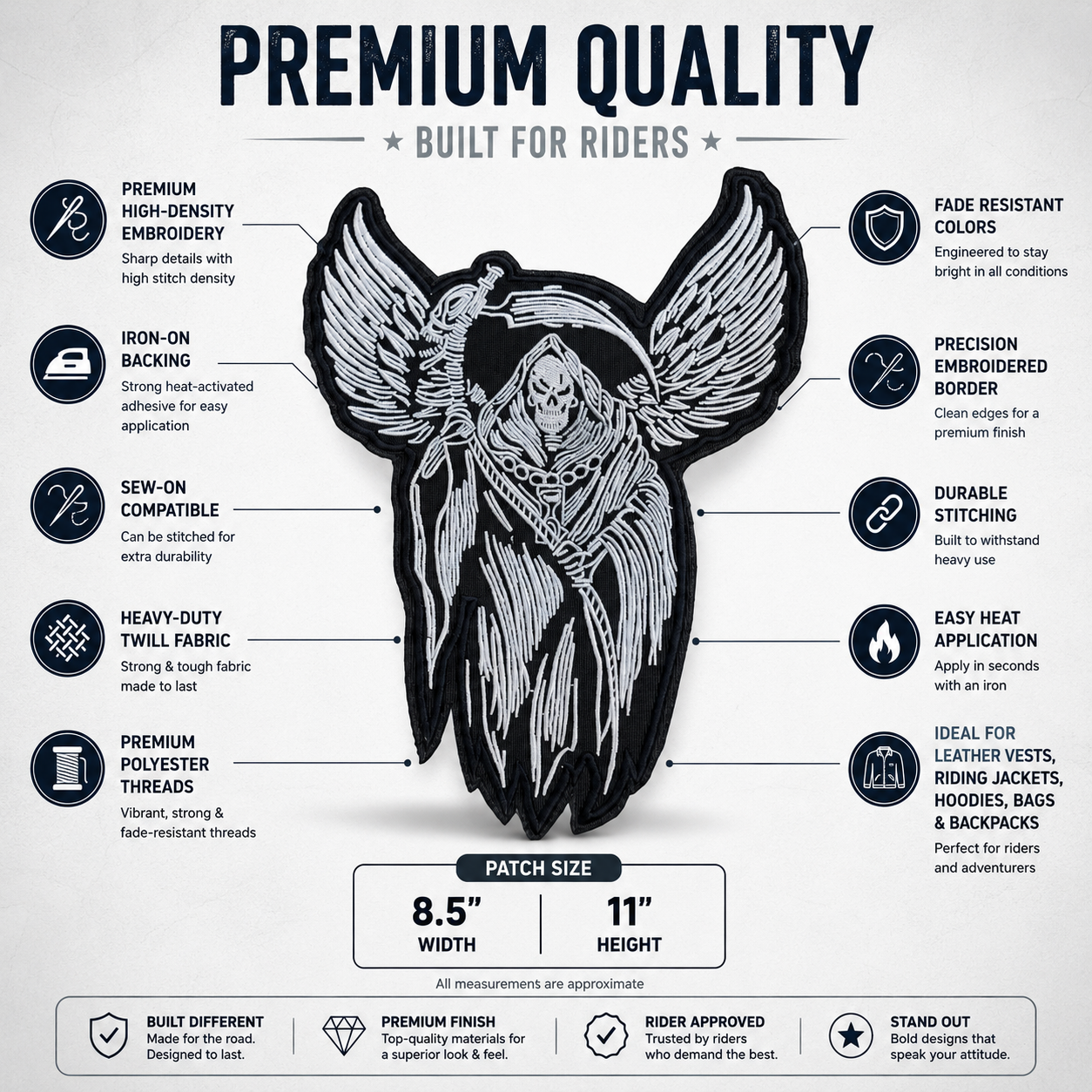 Angel Back Premium Embroidered Patch | Iron-On & Sew-On | 11 × 8.5 Inches