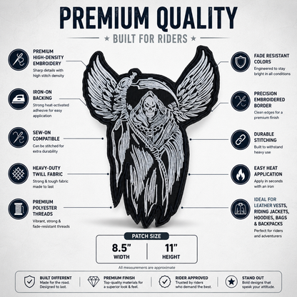 Angel Back Premium Embroidered Patch | Iron-On & Sew-On | 11 × 8.5 Inches