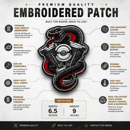Snake Logo 2 Premium Embroidered Back Patch 9 × 6.5 Inches – Iron On / Sew On