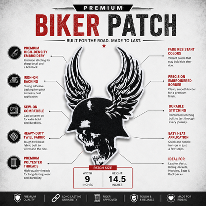 Skeleton Face With Feather Back Premium Embroidered Patch | Iron-On & Sew-On | 14.5 × 9 Inches