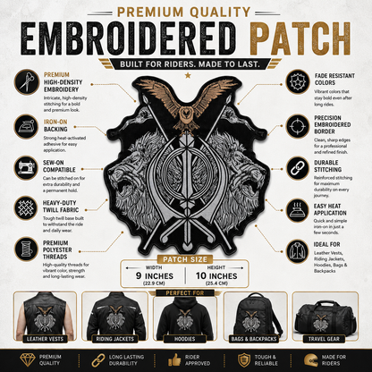 Lion Khanda With White Back Premium Embroidered Patch | Iron-On & Sew-On | 10 × 9 Inches