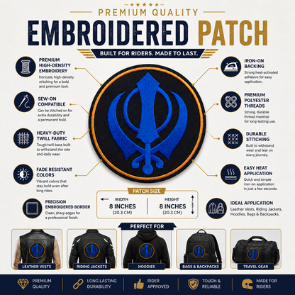 Khanda Big Back Premium Embroidered Patch | Iron-On & Sew-On | 8 × 8 Inches